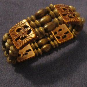 3 for💲25🌟BOHO carved plastic wood elastic beaded stretch bracelet HIPPIE CHIC